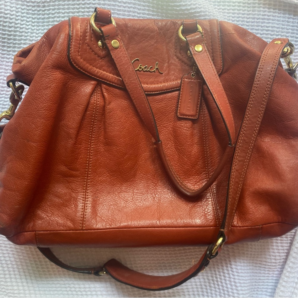 Brown Leather Bag with Gold Accents